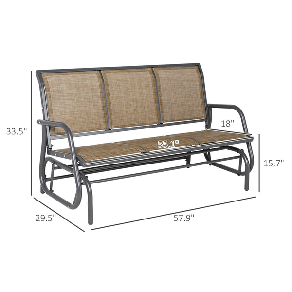 3-Seat Porch Glider Swing with Breathable Mesh & Metal Frame, Brown