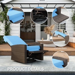 PE Rattan Outdoor Swivel Chair with 360° Swivel, Wicker Patio Chair with Footrest, Soft Cushion and Armrest for Patio, Garden, Backyard, Sky Blue