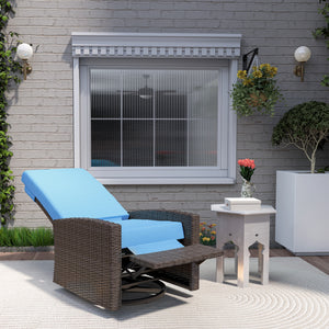 PE Rattan Outdoor Swivel Chair with 360° Swivel, Wicker Patio Chair with Footrest, Soft Cushion and Armrest for Patio, Garden, Backyard, Sky Blue
