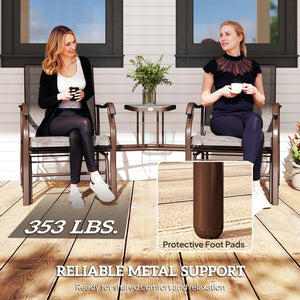 Outdoor Glider Chairs with Coffee Table, Patio 2-Seat Rocking Chair Swing Loveseat with Breathable Sling for Backyard, Garden, and Porch, Coffee Brown