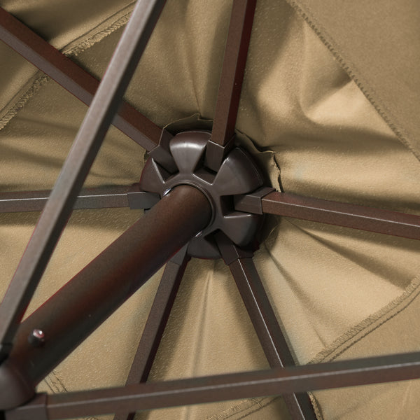 6.5x10ft Patio Umbrella Rectangle Solar Powered Tilt Aluminum Outdoor Market Parasol with LEDs Crank (Light Coffee)