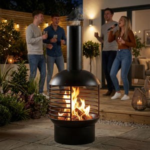 Chimney Fire Pit, Portable Wood Burning Firepit with Poker, Charcoal Grid, Outdoor Fireplace for Garden Patio, Black
