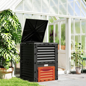 Garden Compost Bin Large Outdoor Compost Container 80 Gallon Fast Creation of Fertile Soil Aerating Compost Box, Easy Assembly, Orange