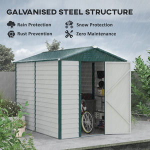 9 x 6FT Metal Garden Shed, Galvanised Outdoor Storage Shed with Window, Lockable Door, Tool Storage Shed for Yard, Patio, Lawn, Green