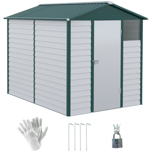9 x 6FT Metal Garden Shed, Galvanised Outdoor Storage Shed with Window, Lockable Door, Tool Storage Shed for Yard, Patio, Lawn, Green
