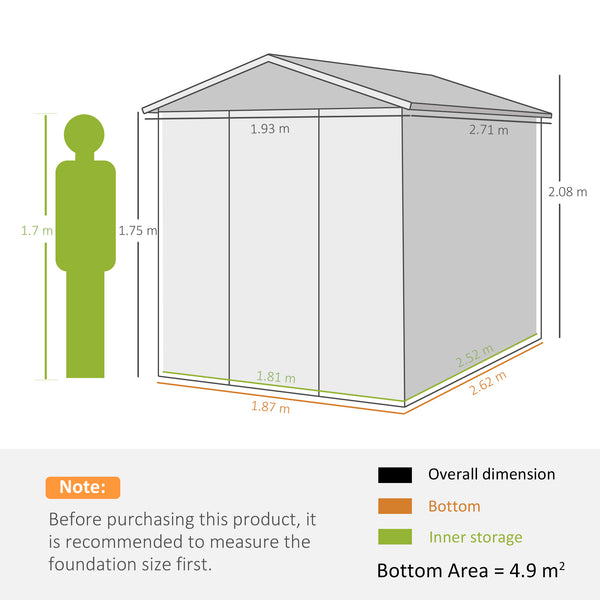 9 x 6FT Metal Garden Shed, Galvanised Outdoor Storage Shed with Window, Lockable Door, Tool Storage Shed for Yard, Patio, Lawn, Green