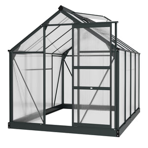 6' x 8' x 6.6' Polycarbonate Greenhouse, Walk-In Green House Kit Garden, Plants Grow, Galvanized Sheet Aluminum Frame with Rain Gutter, Vent and Sliding Door, Grey
