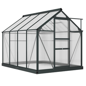 6 x 8ft Polycarbonate Greenhouse, Large Walk-In Green House with Slide Door and Window, Garden Plants Grow House with Aluminium Frame and Foundation, Grey