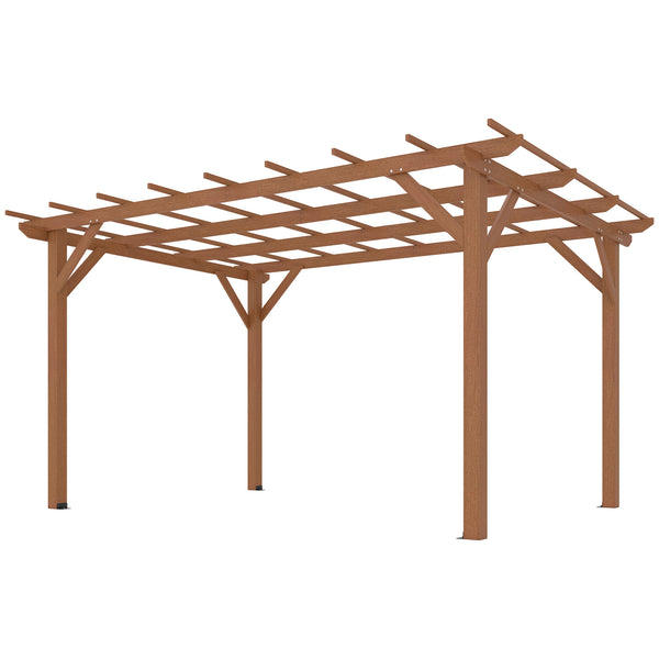 10' x 13' Outdoor Pergola, Wood Gazebo Grape Trellis with Stable Structure and Concrete Anchors for Climbing Plant Support, Garden, Patio, Backyard, Deck, Dark Brown