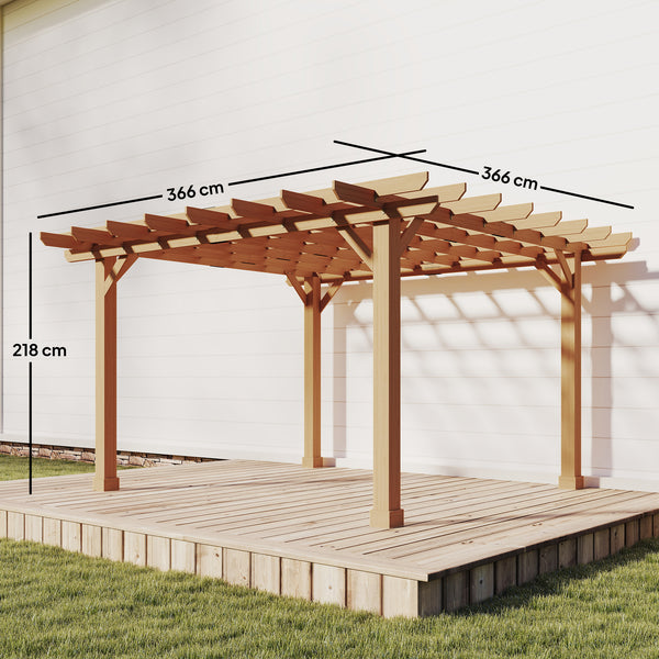 3.6 x 3.6m Graden Pergola Kit, Wooden Pergola Gazebo Grape Trellis with Stable Structure for Climbing Vines Flowers, Dark Brown