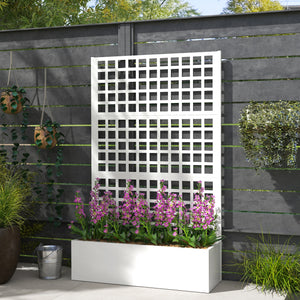 Outsunny Galvanized Raised Garden Bed with Trellis, Metal Planter Box with Drainage Holes, Outdoor Privacy Screen for Climbing Plants, Vegetable, Vines, 43" x 16" x 70", White