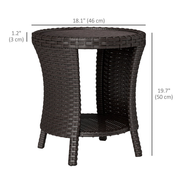 18" Wicker Outdoor Side Table, Patio Coffee Table with 2-Tier Storage, PE Rattan Outdoor Coffee Table with Composite Wood Top for Garden Backyard Balcony, Brown