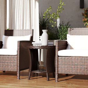 18" Wicker Outdoor Side Table, Patio Coffee Table with 2-Tier Storage, PE Rattan Outdoor Coffee Table with Composite Wood Top for Garden Backyard Balcony, Brown