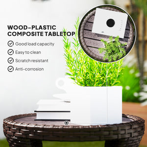 18" Wicker Outdoor Side Table, Patio Coffee Table with 2-Tier Storage, PE Rattan Outdoor Coffee Table with Composite Wood Top for Garden Backyard Balcony, Brown
