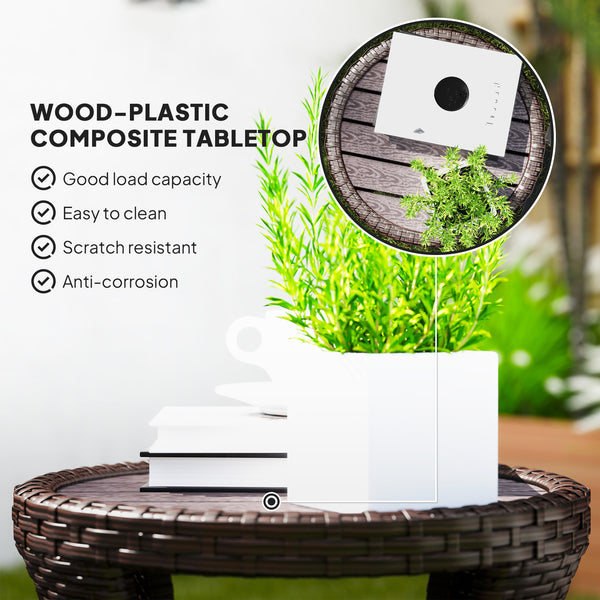 18" Wicker Outdoor Side Table, Patio Coffee Table with 2-Tier Storage, PE Rattan Outdoor Coffee Table with Composite Wood Top for Garden Backyard Balcony, Brown