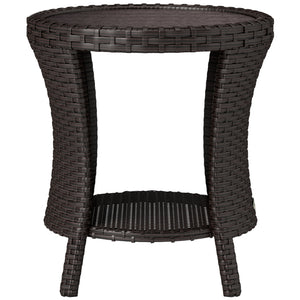 18" Wicker Outdoor Side Table, Patio Coffee Table with 2-Tier Storage, PE Rattan Outdoor Coffee Table with Composite Wood Top for Garden Backyard Balcony, Brown