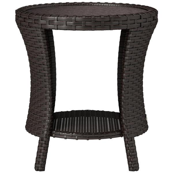 18" Wicker Outdoor Side Table, Patio Coffee Table with 2-Tier Storage, PE Rattan Outdoor Coffee Table with Composite Wood Top for Garden Backyard Balcony, Brown