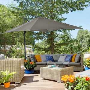 8' x 8' Square Patio Hanging Offset Umbrella with 360° Rotation, Aluminum Outdoor Cantilever Parasol with Crank & Tilt, Sun Canopy Shelter with Cross Base, Light Grey