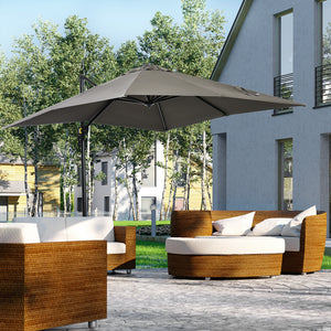 8' x 8' Square Patio Hanging Offset Umbrella with 360° Rotation, Aluminum Outdoor Cantilever Parasol with Crank & Tilt, Sun Canopy Shelter with Cross Base, Light Grey