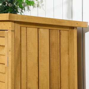 Small Shed, Wooden Garden Storage Shed, 3 Shelves Outdoor Tool Shed Cabinet with Asphalt Roof and Shutter Doors, 87cm x 47cm x 160cm, Natural Wood Finish