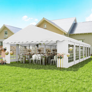 20' x 40' Heavy Duty Party Tent and Carport, Galvanized Outdoor Canopy Tent Event Tent with Removable Window Sidewalls for Parties, Wedding, Events, BBQ, White