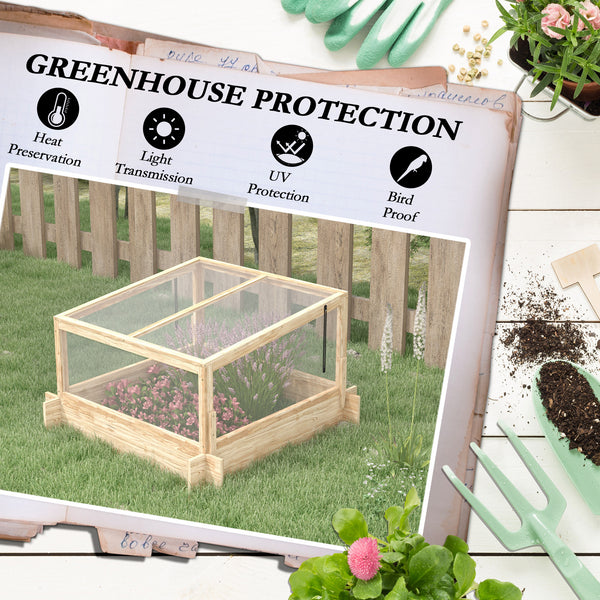 Outdoor Raised Garden Bed with Cold Frame Greenhouse and Openable Top, Wooden Elevated Planter Box for Vegetables, Flowers and Herbs, 98x98x63.5cm