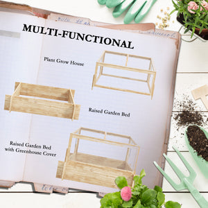 Outdoor Raised Garden Bed with Cold Frame Greenhouse and Openable Top, Wooden Elevated Planter Box for Vegetables, Flowers and Herbs, 98x98x63.5cm