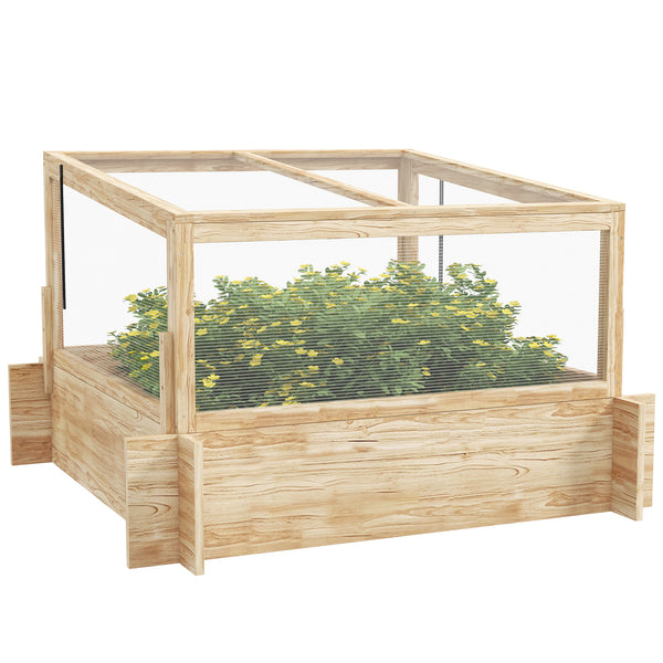 Outdoor Raised Garden Bed with Cold Frame Greenhouse and Openable Top, Wooden Elevated Planter Box for Vegetables, Flowers and Herbs, 98x98x63.5cm