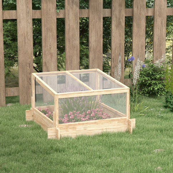 Outdoor Raised Garden Bed with Cold Frame Greenhouse and Openable Top, Wooden Elevated Planter Box for Vegetables, Flowers and Herbs, 98x98x63.5cm