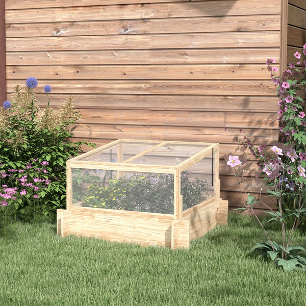 Outdoor Raised Garden Bed with Cold Frame Greenhouse and Openable Top, Wooden Elevated Planter Box for Vegetables, Flowers and Herbs, 98x98x63.5cm