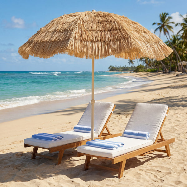 6FT Tiki Umbrella, Outdoor Hawaiian Style Patio Umbrella with 8 Ribs, Carry Bag, Outdoor Tiki Bar, Tropical Palapa for Pool, Beach, Khaki