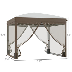 10' x 10' Pop Up Canopy Tent with Netting, Instant Sun Shelter, Tents for Parties, Height Adjustable, with Wheeled Carry Bag and 4 Sand Bags for Outdoor, Garden, Patio, Cream