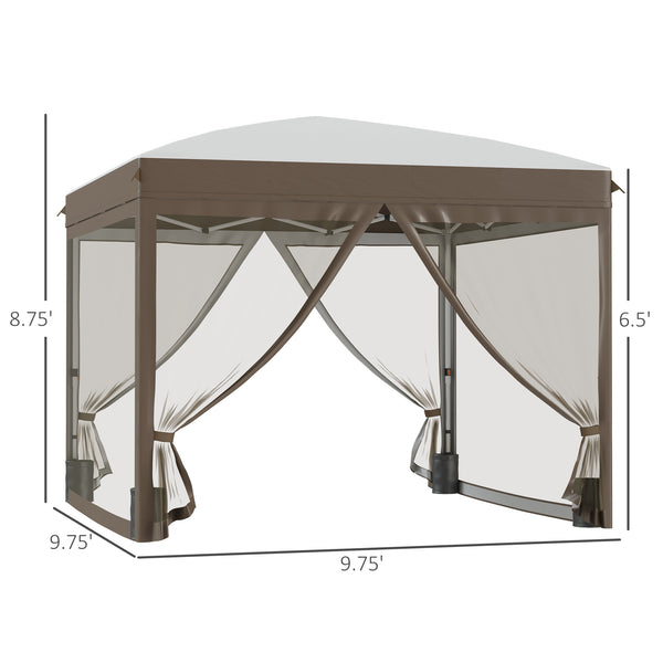 10' x 10' Pop Up Canopy Tent with Netting, Instant Sun Shelter, Tents for Parties, Height Adjustable, with Wheeled Carry Bag and 4 Sand Bags for Outdoor, Garden, Patio, Cream
