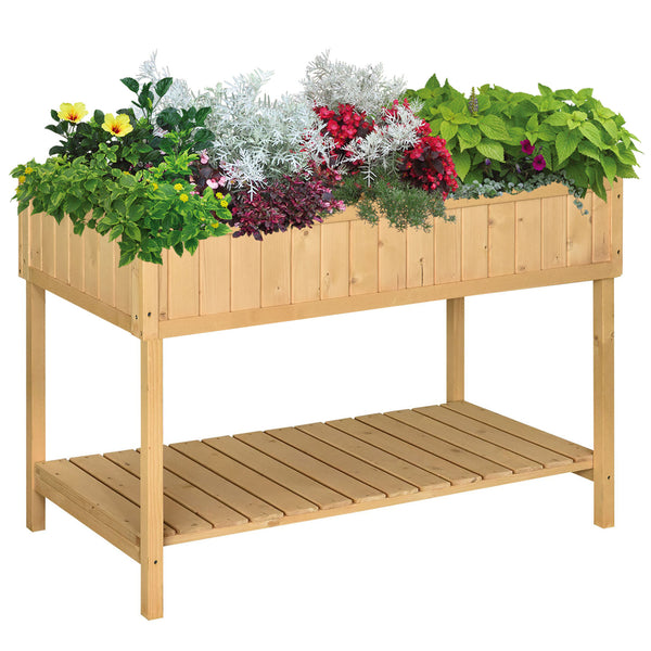 Wooden Herb Planter with 8 Pocket, Raised Bed Container Garden Planter Boxes, 110L x 46W x 76Hcm, Natural