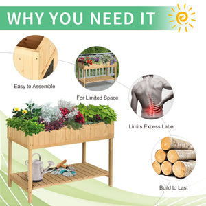 43" x 18" x 30" Raised Garden Bed, Wood Planter Box with Storage Shelf and 8 Pockets, to Grow Herbs, Vegetables, and Flowers, Natural