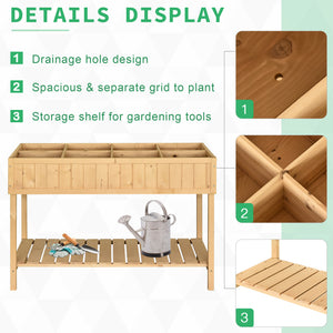 Wooden Herb Planter with 8 Pocket, Raised Bed Container Garden Planter Boxes, 110L x 46W x 76Hcm, Natural