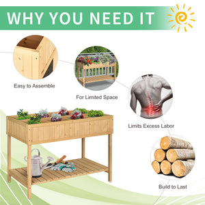 Wooden Herb Planter with 8 Pocket, Raised Bed Container Garden Planter Boxes, 110L x 46W x 76Hcm, Natural