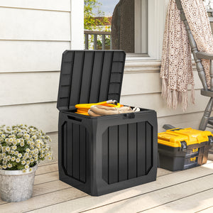 32 Gallon Deck Box, Plastic Outdoor Storage Box with Handles, Waterproof and UV Resistant Storage Container for Garden Tools and Pool Supplies, Black