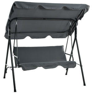 Outsunny 3-Seat Outdoor Patio Swing Chair with Removable Cushion, Steel Frame Stand and Adjustable Tilt Canopy for Patio, Garden, Poolside, Balcony, Backyard, Gray