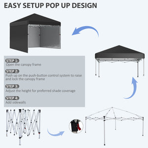 3 x 3 (M) Pop Up Gazebo with 3 Sidewalls, Leg Weight Bags and Wheeled Bag, Height Adjustable Party Tent Event Shelter for Garden, Patio, Black