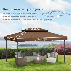 13.1' x 9.8' Gazebo Replacement Canopy, Gazebo Top Cover with Double Vented Roof for Garden Patio Outdoor TOP ONLY, Coffee