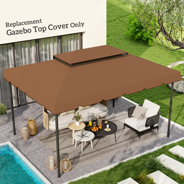 13.1' x 9.8' Gazebo Replacement Canopy, Gazebo Top Cover with Double Vented Roof for Garden Patio Outdoor TOP ONLY, Coffee