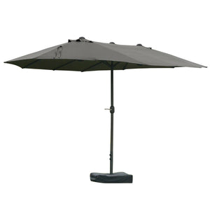 15' Outdoor Patio Umbrella with Twin Canopy Sunshade Steel Table Umbrella with Lift Crank, Cross base, Sandbag, Dark Grey