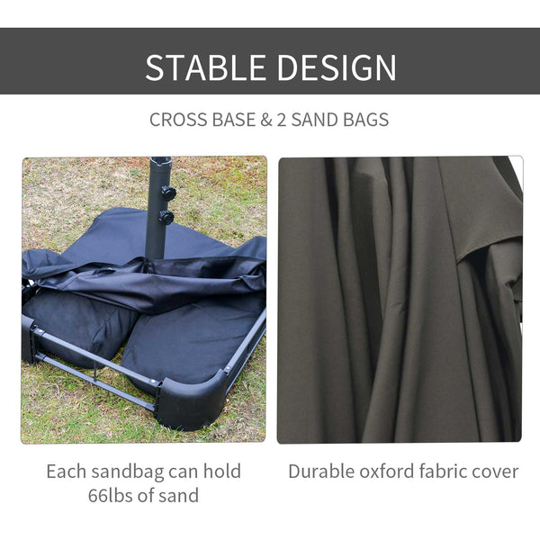 15' Outdoor Patio Umbrella with Twin Canopy Sunshade Steel Table Umbrella with Lift Crank, Cross base, Sandbag, Dark Grey
