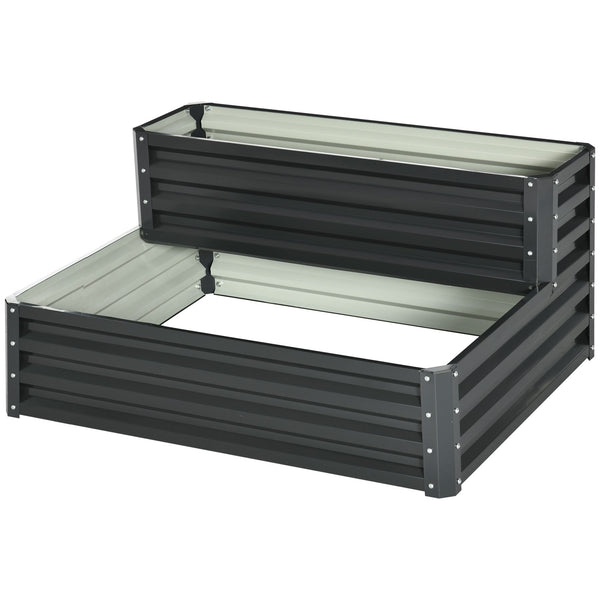 2 Tier Galvanised Raised Garden Bed, Outdoor Steel Planter Box with Open Bottom for Vegetables, Flowers and Herbs, 120 x 101 x 58 cm, Dark Grey