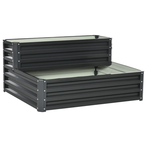2 Tier Galvanised Raised Garden Bed, Outdoor Steel Planter Box with Open Bottom for Vegetables, Flowers and Herbs, 120 x 101 x 58 cm, Dark Grey