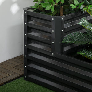 2 Tier Galvanised Raised Garden Bed, Outdoor Steel Planter Box with Open Bottom for Vegetables, Flowers and Herbs, 120 x 101 x 58 cm, Dark Grey