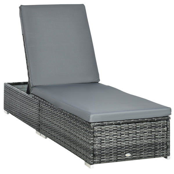 PE Rattan Sun Lounger, Five-level Adjustable Recliner Bed Chair with Soft Padded Cushion for Patio, Garden, Mixed Grey
