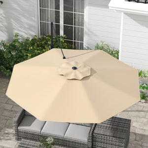 10 FT Cantilever Patio Umbrella, Round Hanging Offset Umbrella with 360°Rotation, Crank, Tilt, Cross Base, 8 Ribs, Air Vent, Outdoor Umbrella for Garden, Backyard, Khaki