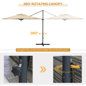 10 FT Cantilever Patio Umbrella, Round Hanging Offset Umbrella with 360°Rotation, Crank, Tilt, Cross Base, 8 Ribs, Air Vent, Outdoor Umbrella for Garden, Backyard, Khaki